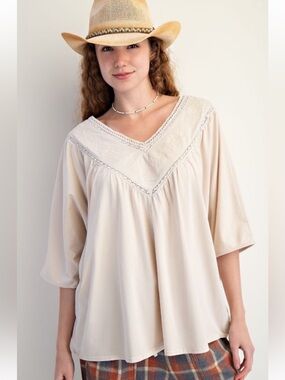 314 ❤️ EASEL OVERSIZED EMBROIDERED MINERAL WASHED KNIT TOP
